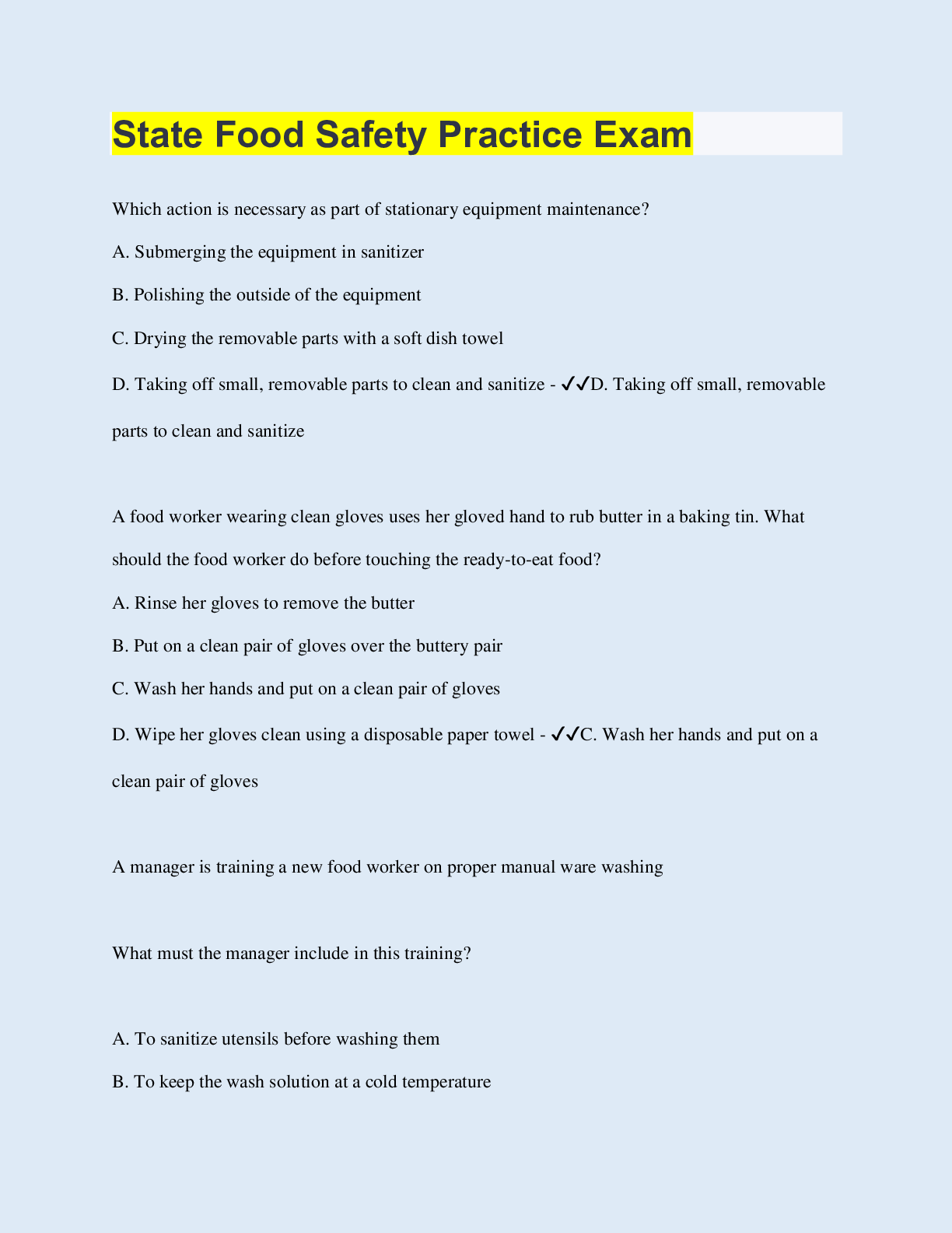 State Food Safety Practice Exam Browsegrades